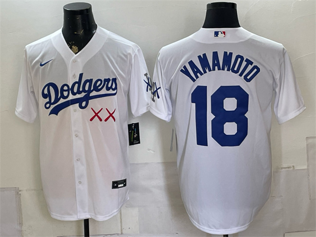 Men's Los Angeles Dodgers x KAWS #18 Yoshinobu Yamamoto White Vapor Premier Limited Stitched Baseball Jersey Men's Los Angeles Dodgers x KAWS #18 Yoshinobu Yamamoto White Vapor Premier Limited Stitched Baseball Jersey
